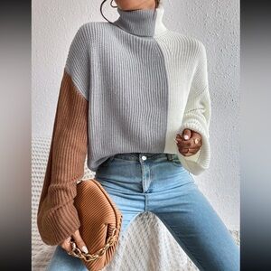 SOLD Tri-colored women’s turtle neck sweater